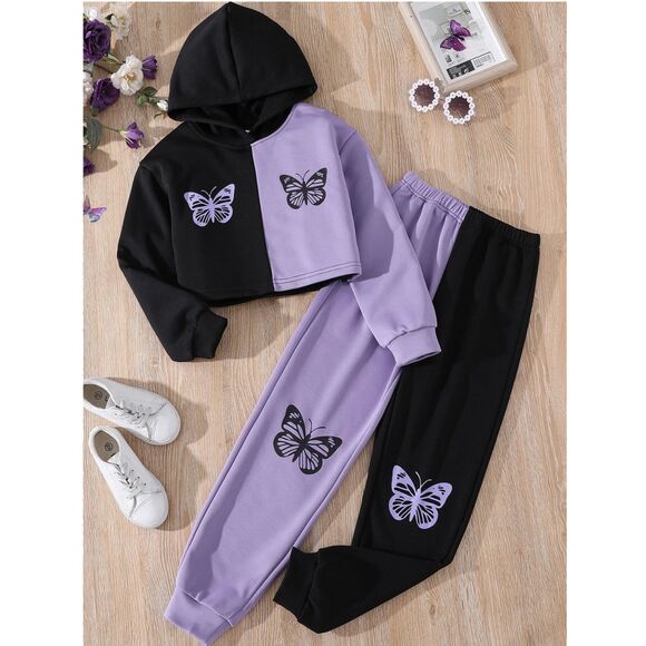 SHEIN Tween Girl Two Tone Butterfly Print Hoodie and Sweatpants Size 8 - Picture 1 of 5